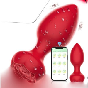 Censan Telefon Kontrollü Full Covered Rubber Rose Anal Plug – Kırmızı